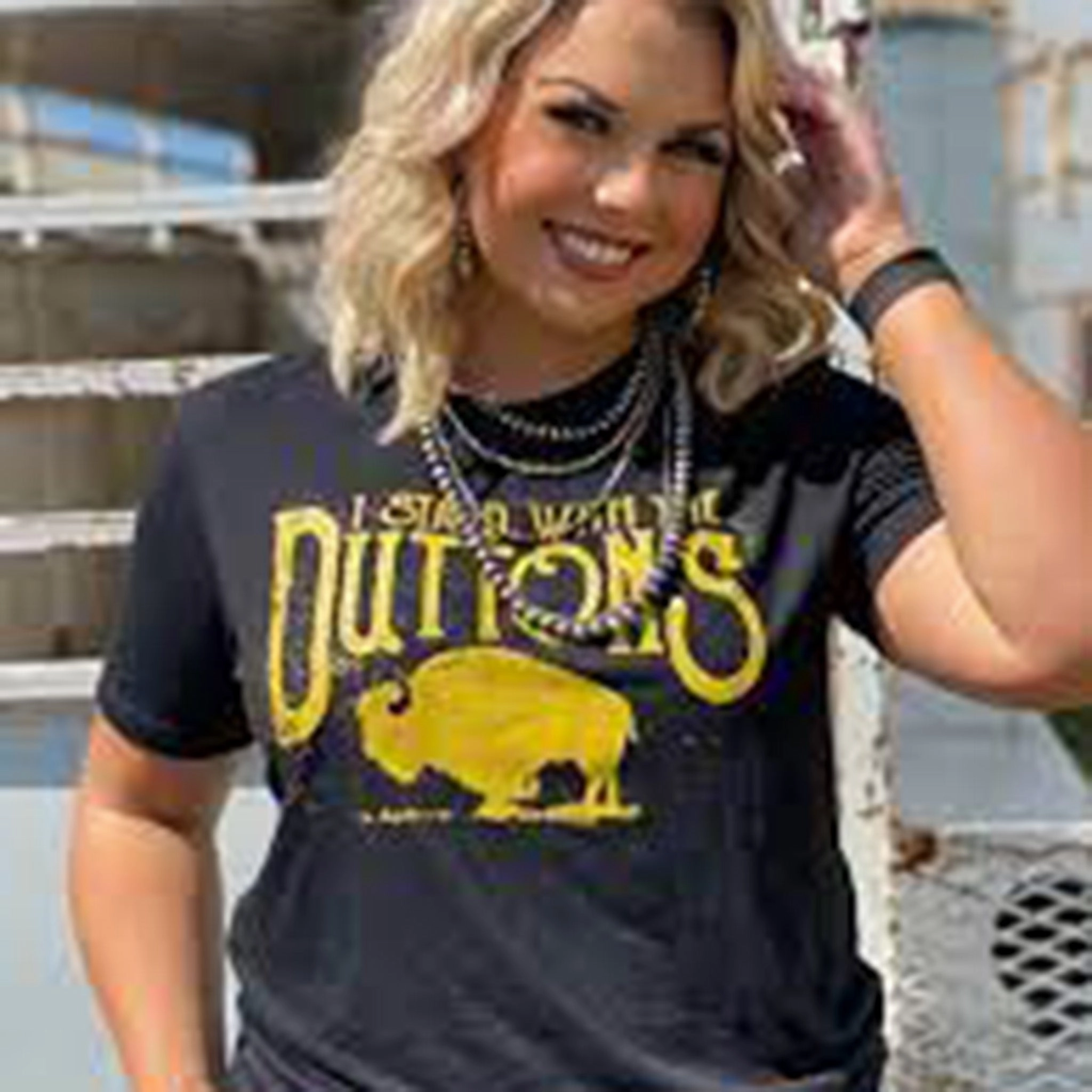 Raglan Sleeve Texas True Threads Ladies Black Tee-Must Stand With The Duttons