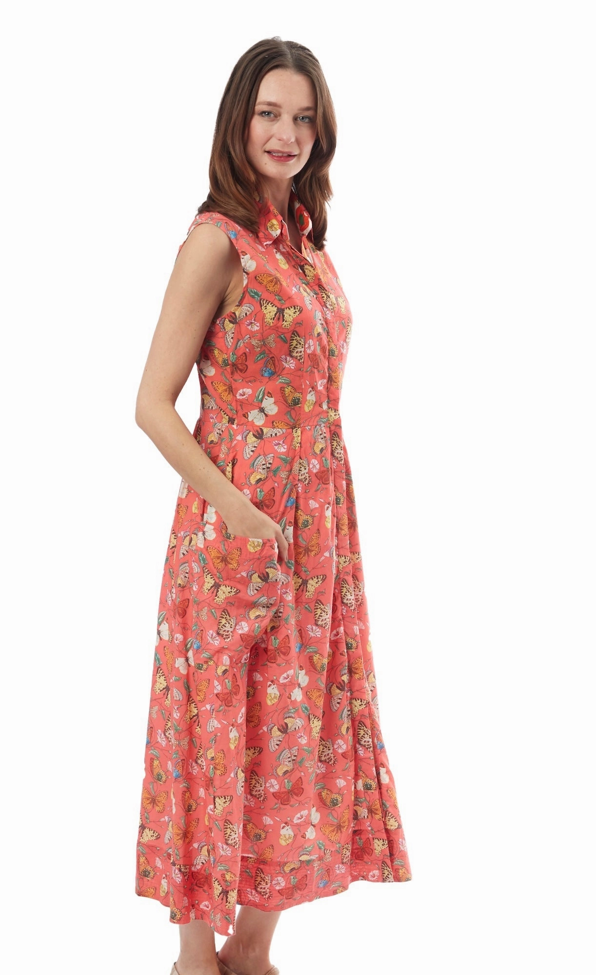Sea Island Dress - Butterfly Print Sleek Draping