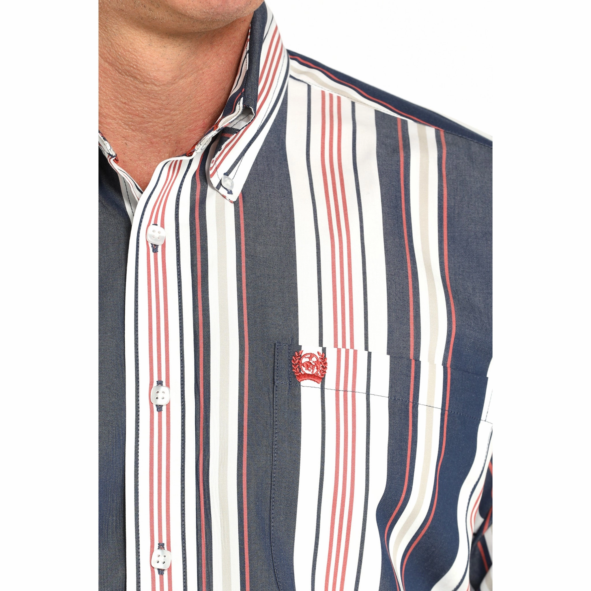 Minimalist fashion Relaxed Design Cinch Men's Navy, White, and Red Long Sleeve Shirt
