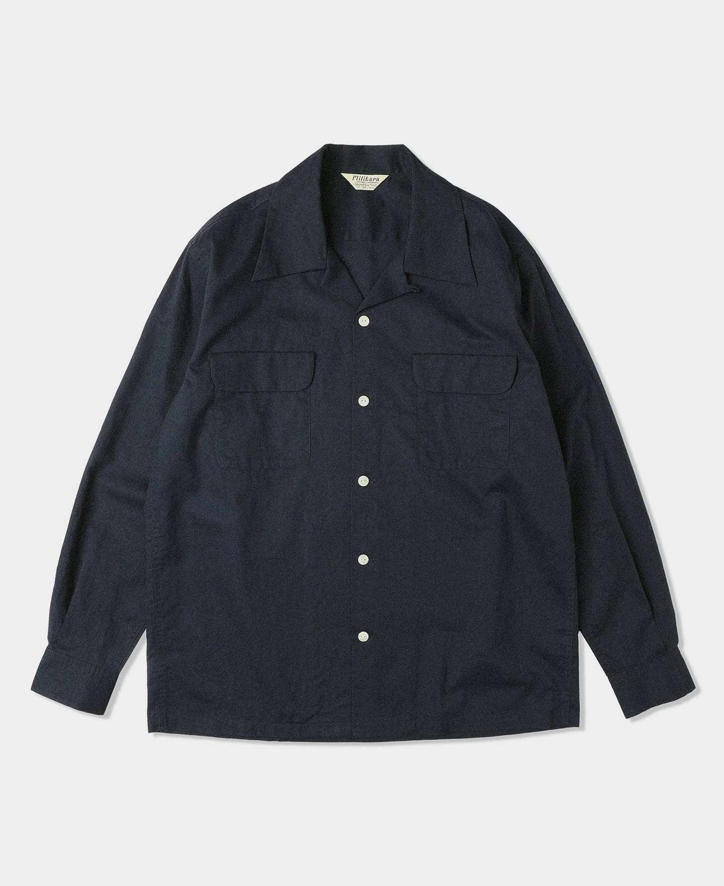 Lot 220L 1940s Linen-Cotton Open Collar Shirt - Navy Eco Friendly Material Gradient effect