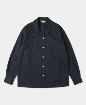 Lot 220L 1940s Linen-Cotton Open Collar Shirt - Navy Wedding guest