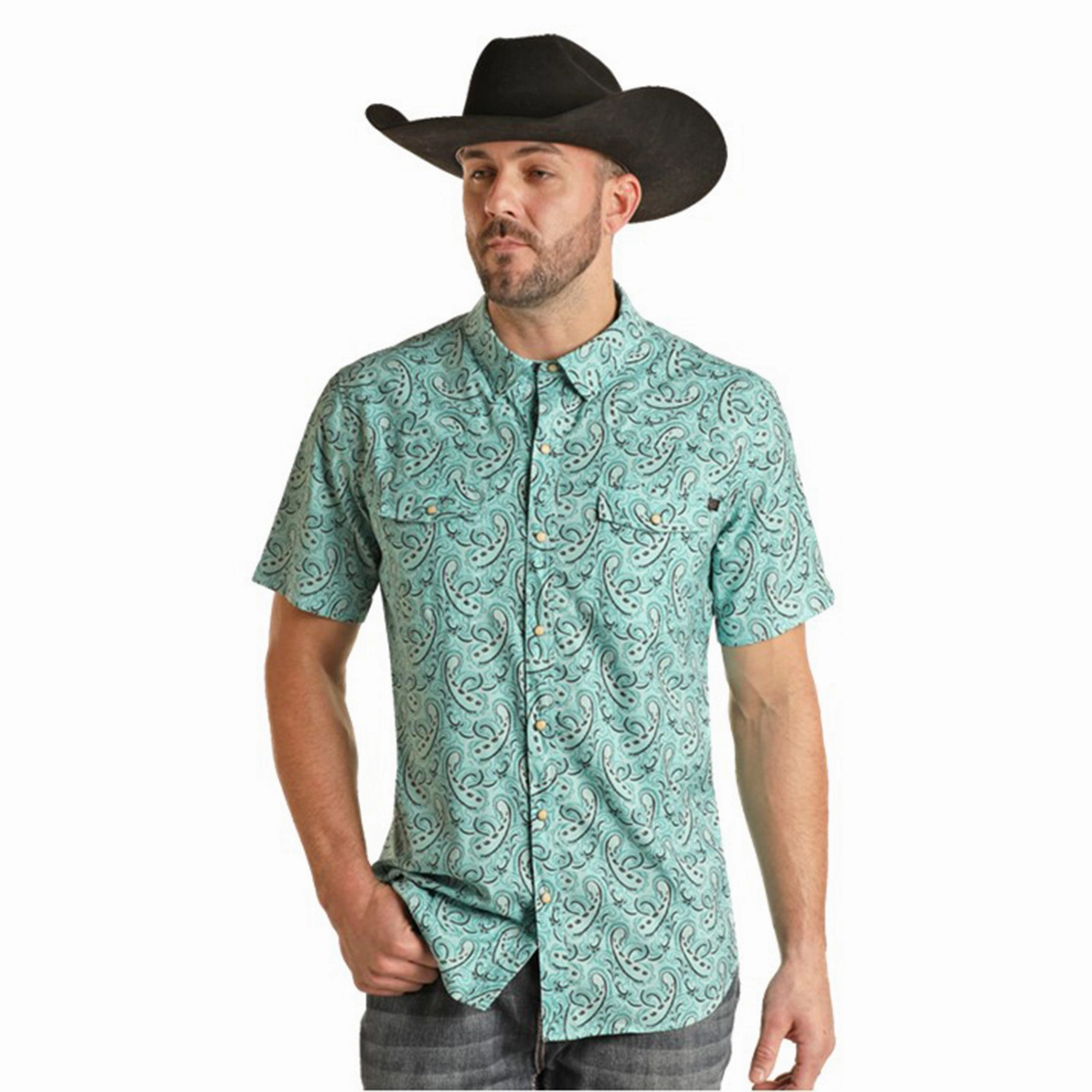 Geometric Print Panhandle Men's Turquoise Paisley Ripstop