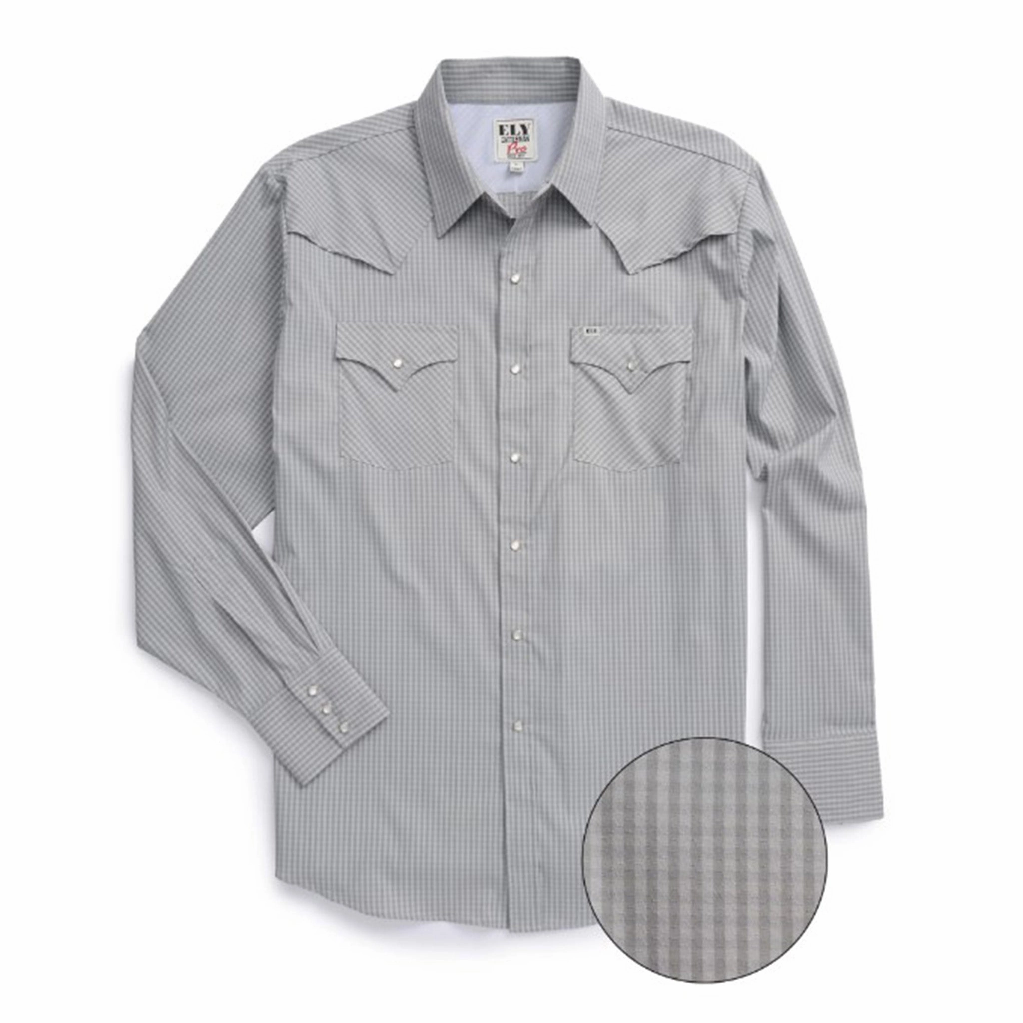 Ely Walker Men's Lite Grey & Grey Checked Tech Shirt Relaxed Design