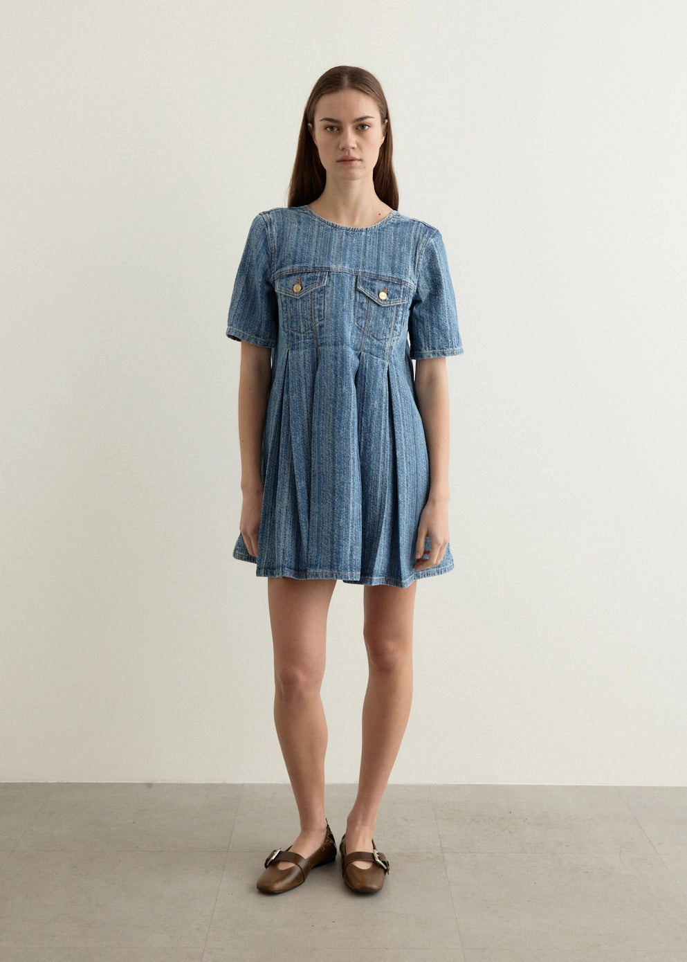 Fashionable Style Edge Shape Structured Denim Open-Back Mini Dress