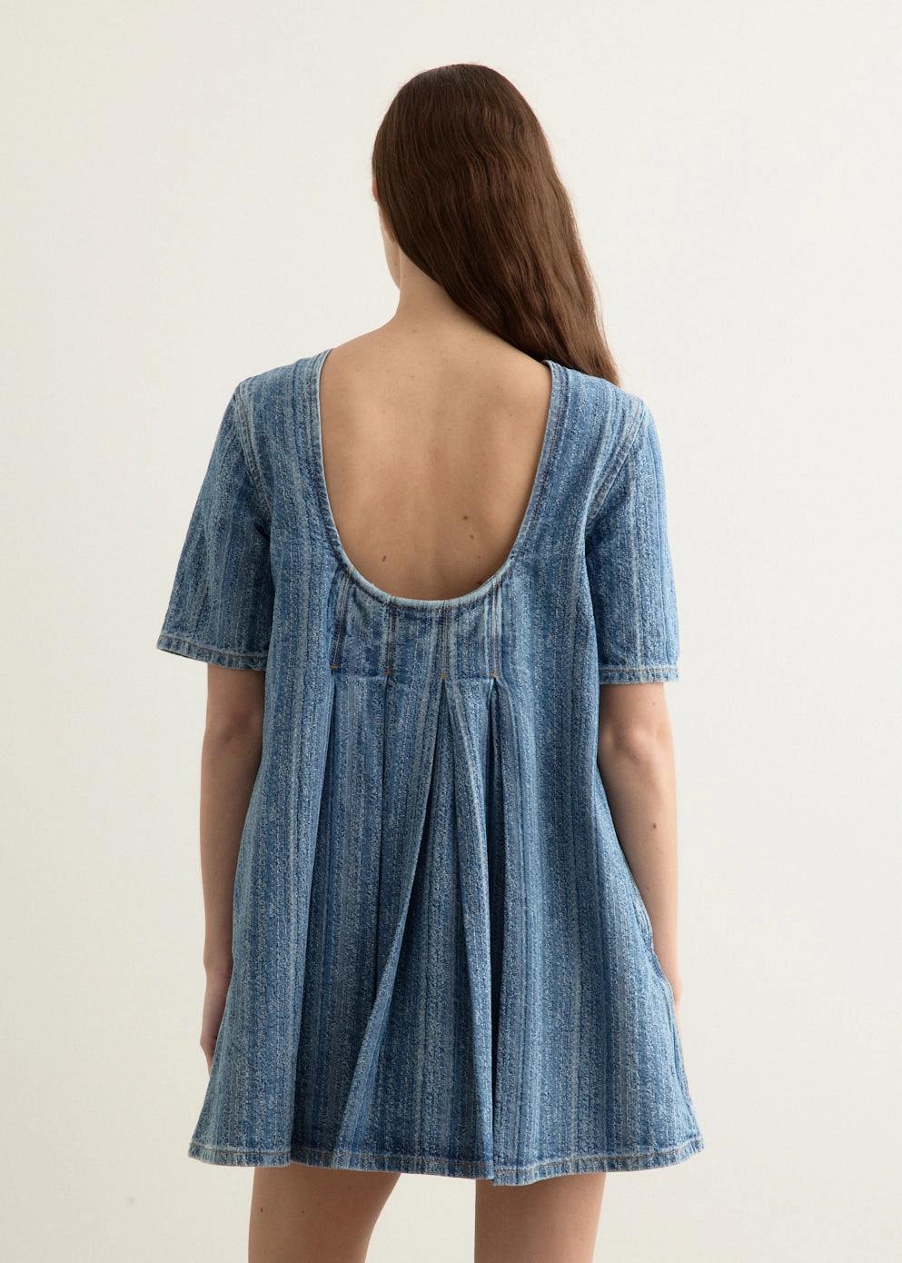 Anytime Fit Breath Soft Structured Denim Open-Back Mini Dress