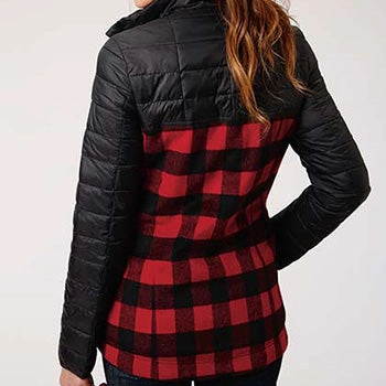 Bomber Cut Silicone Grip Trim Roper Women's Buffalo Plaid Black Jacket
