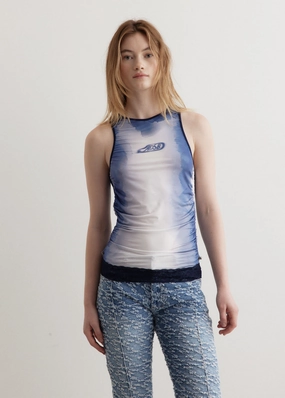 Double Stitched Seams Lisa Watercolour Sprayed Logo Shirring Top