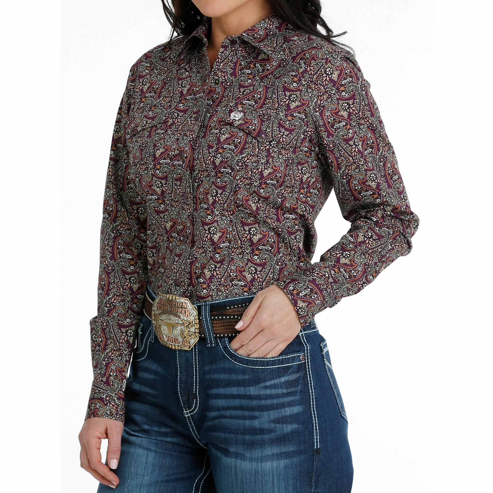 Cinch Women's Purple Paisley Long Sleeve Adaptive Temperature Control