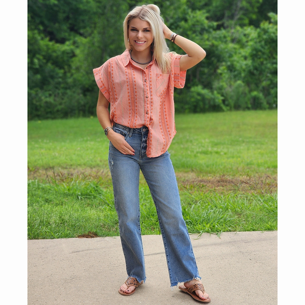 Dobby Peach Stripe Shirt FlexibleKnit