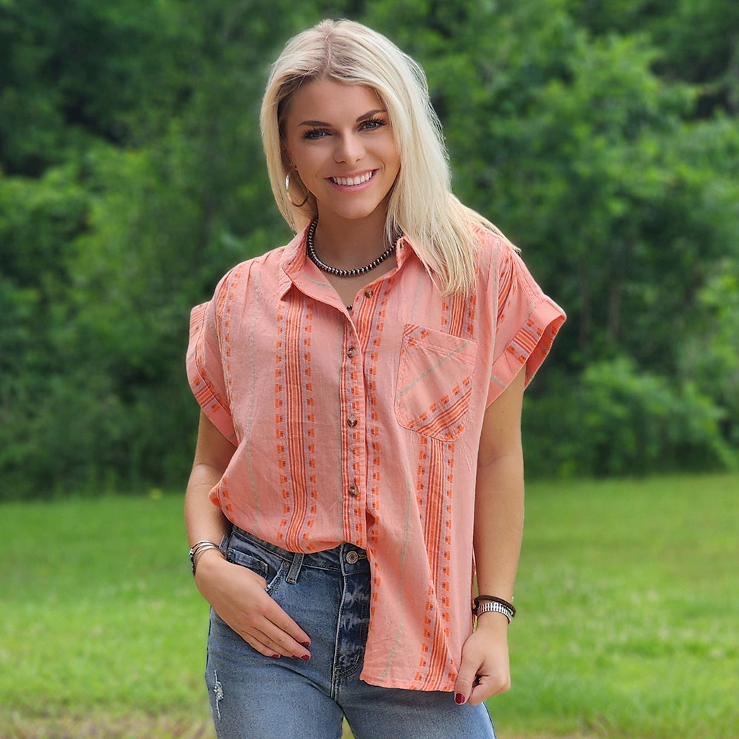 Dobby Peach Stripe Shirt Multi Way Adjustable Fit
