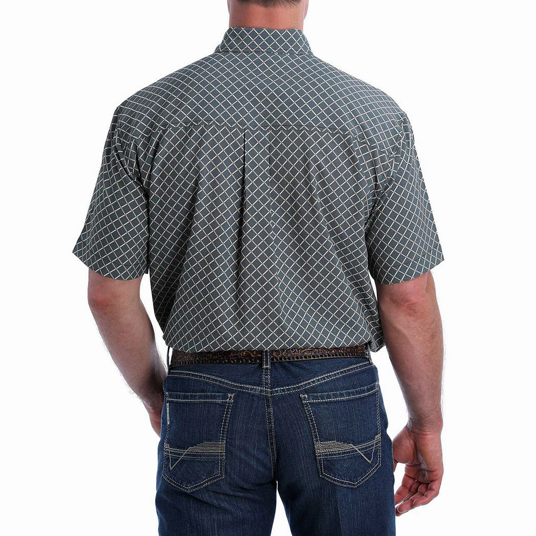 Abrasion resistant Cinch Men's Short Sleeve Black Checker Print