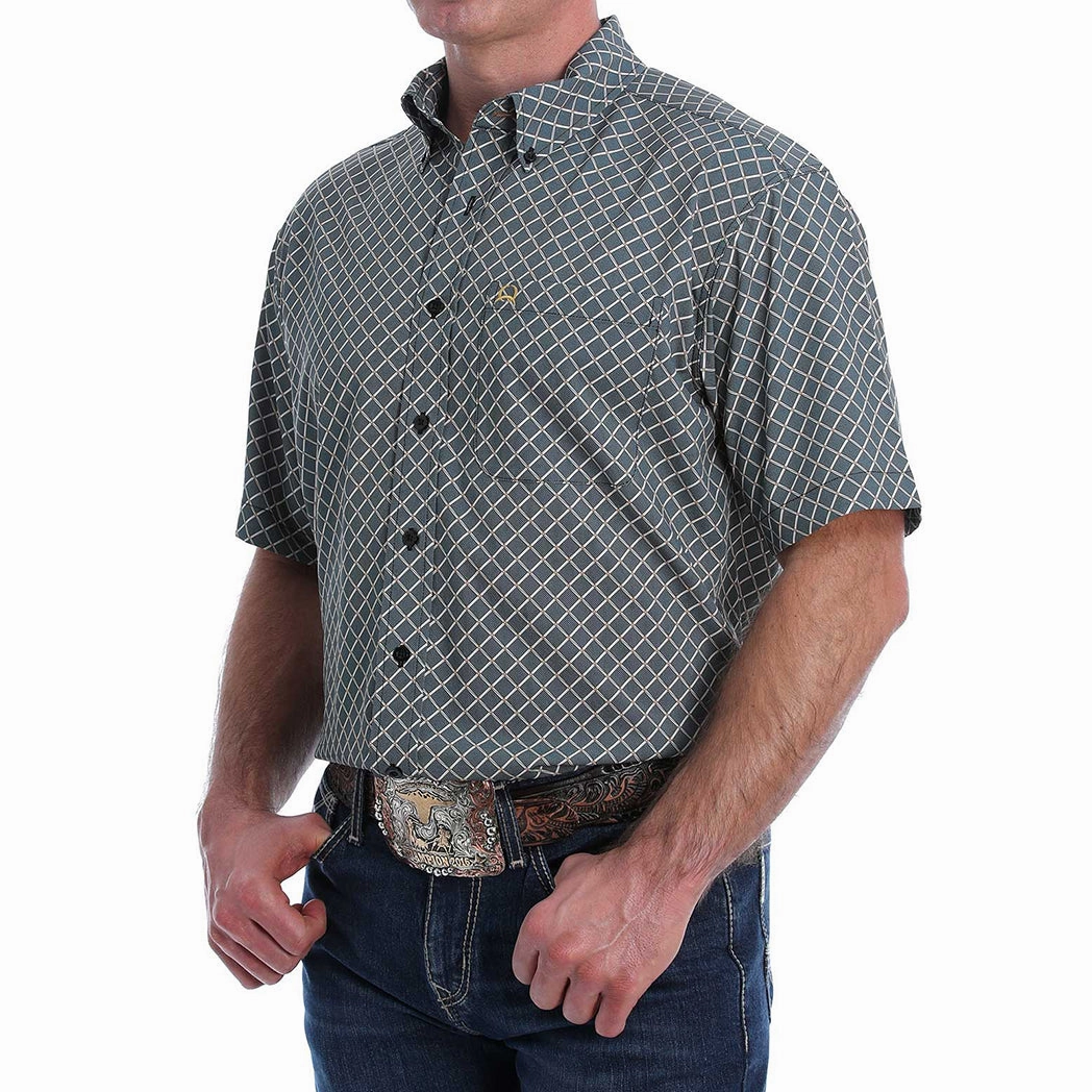 Cinch Men's Short Sleeve Black Checker Print Social Meetup