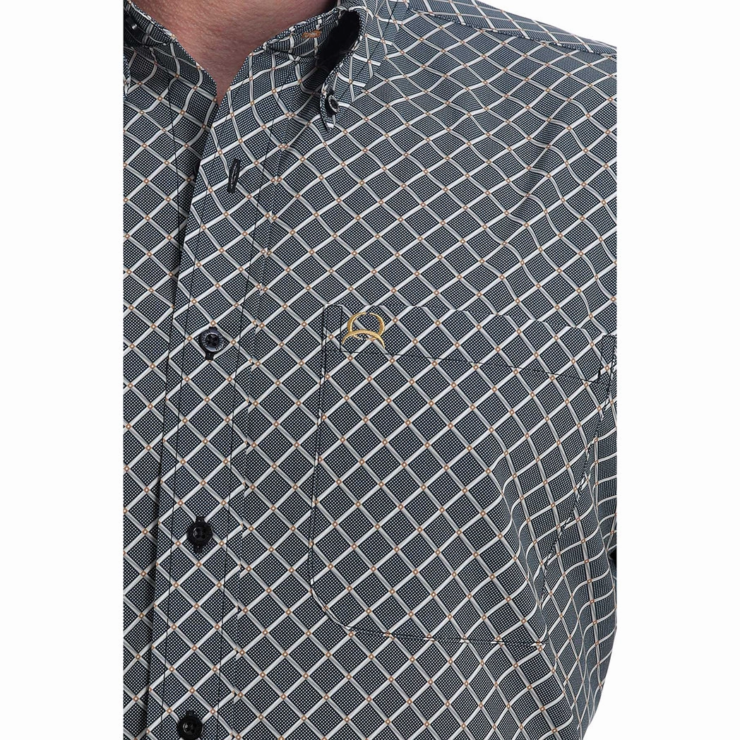 Cinch Men's Short Sleeve Black Checker Print Premium Pima Cotton Comfy Layer