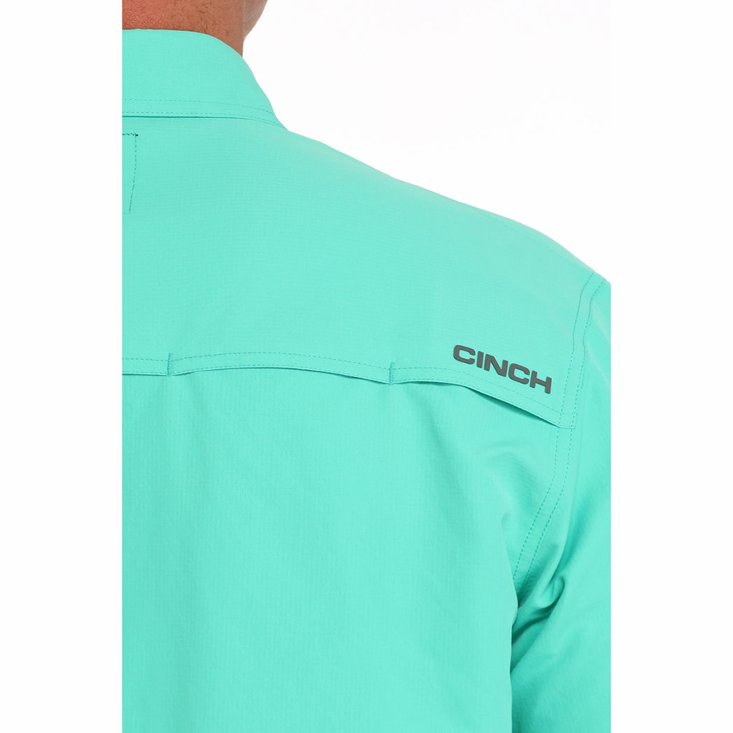 Ventilated Back Panel Ribbed Trim Cinch Men's Turquoise ArenaFlex Vented Long Sleeve Shirt