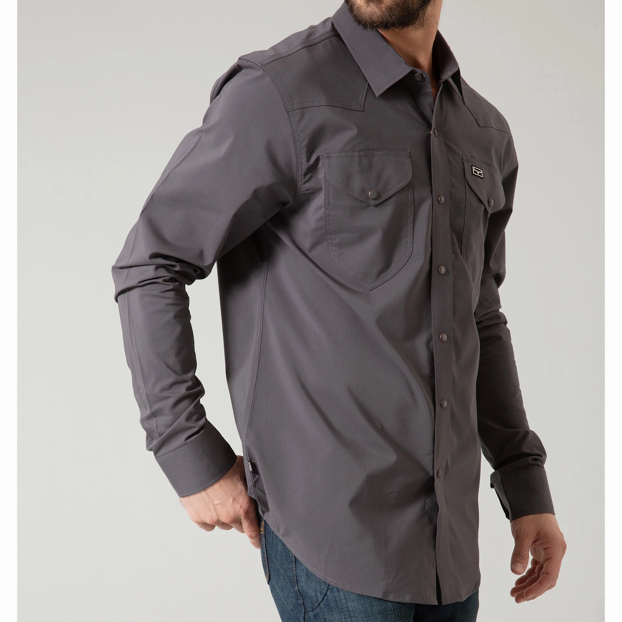 Double Stitched Hems Asymmetrical Cut Kimes Men's Charcoal Blackout Shirt