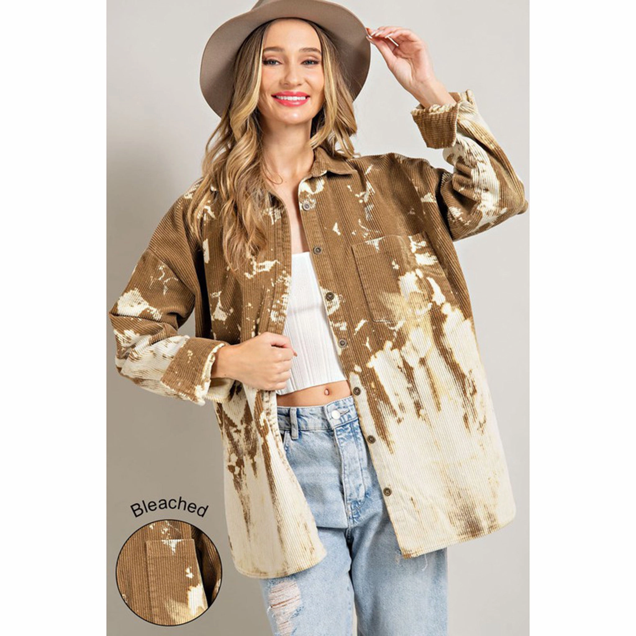 Eesome Women's Bleach Splatter Flannel Top VNeckline NonRestrictive Cut