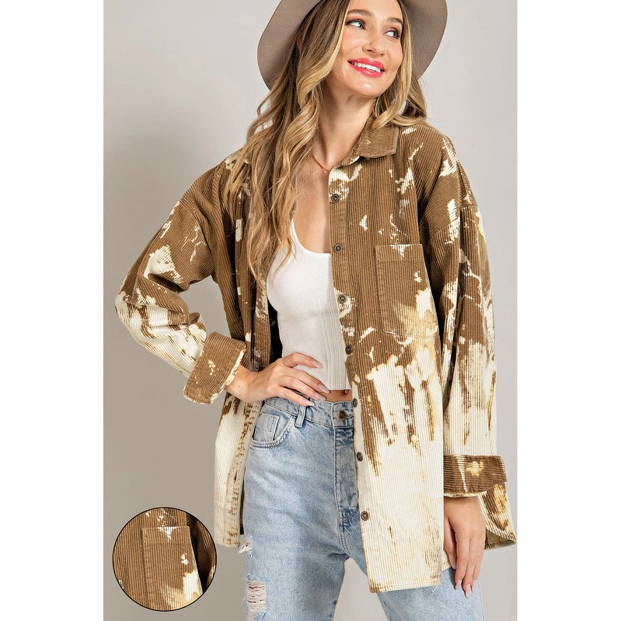 Eesome Women's Bleach Splatter Flannel Top Organic Cotton Blend