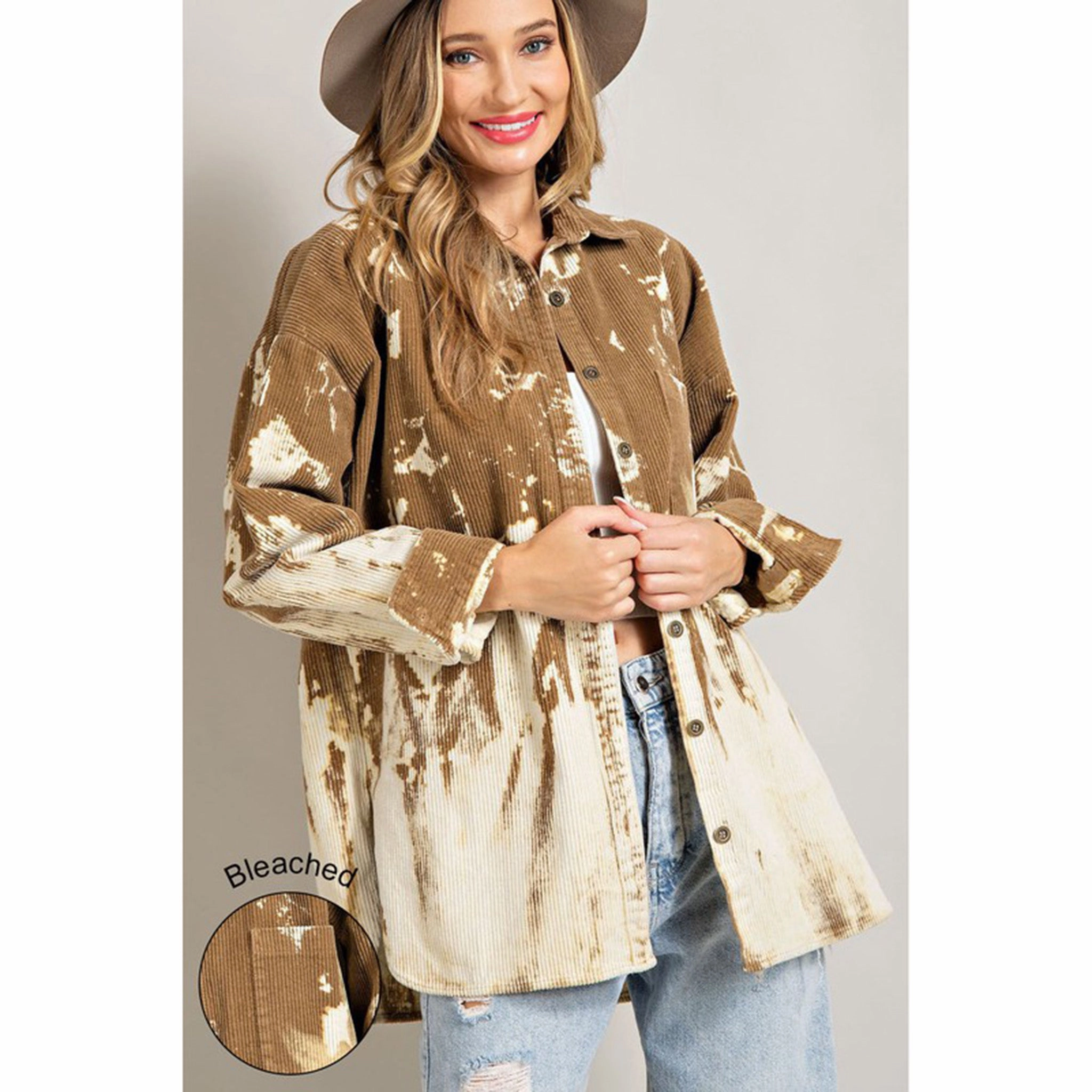 Eesome Women's Bleach Splatter Flannel Top Smooth Zipper Integration TexturedSurface
