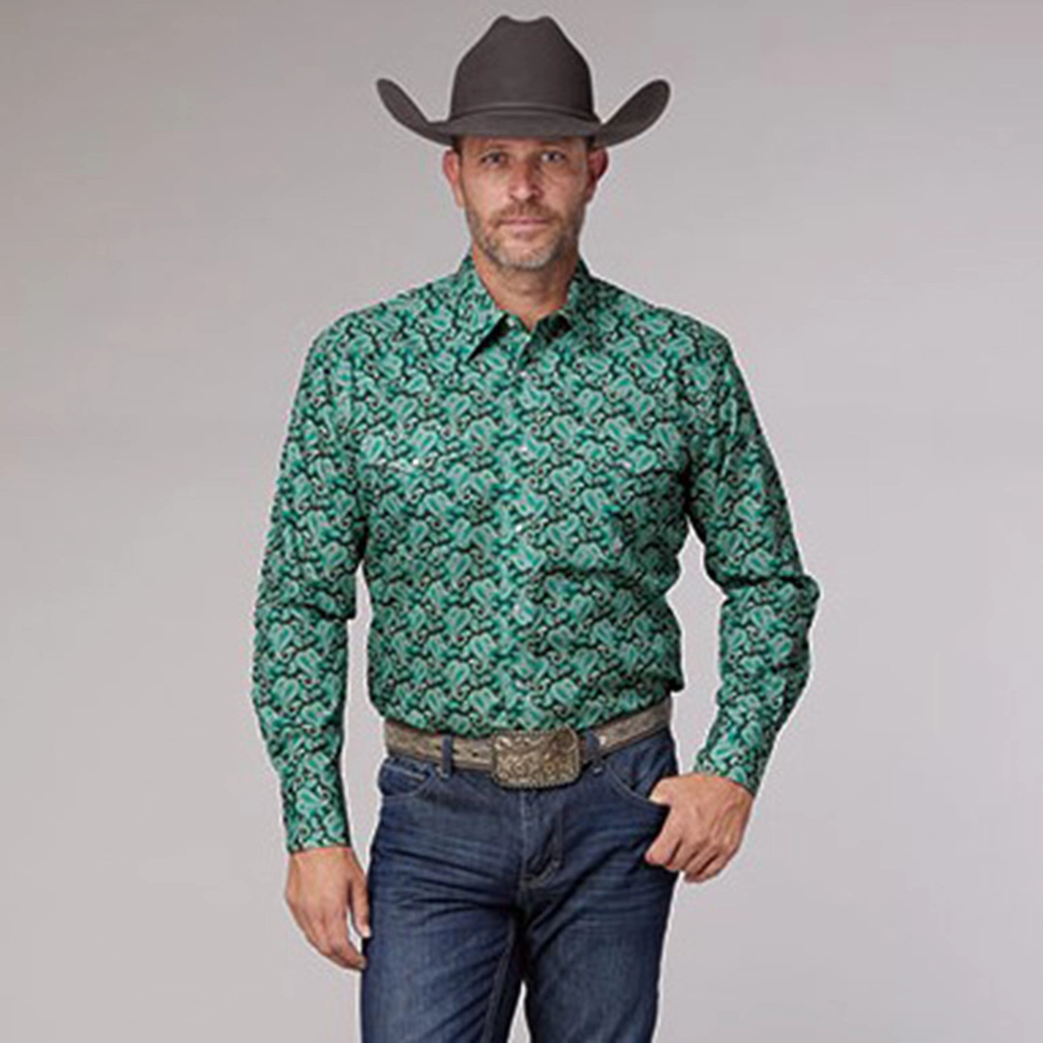 Work Appropriate Roper Men's Green Paisley Long Sleeve