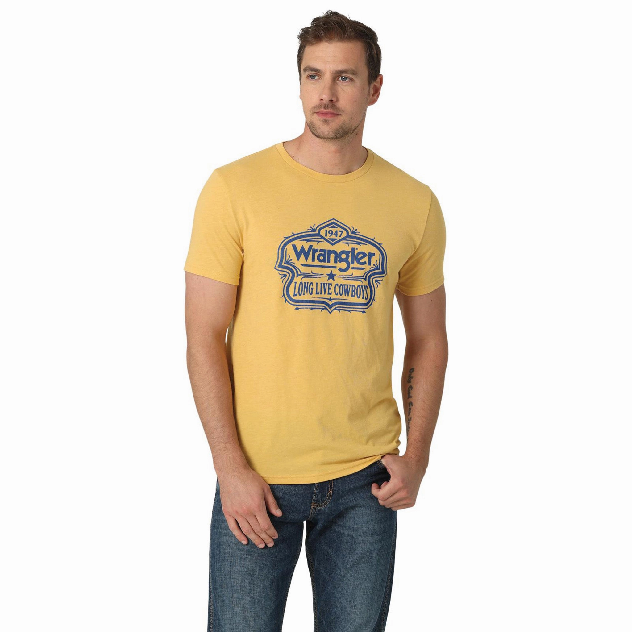 Smooth Zipper Design Timeless Style Wrangler Yellow Long Live Cowboys Tee
