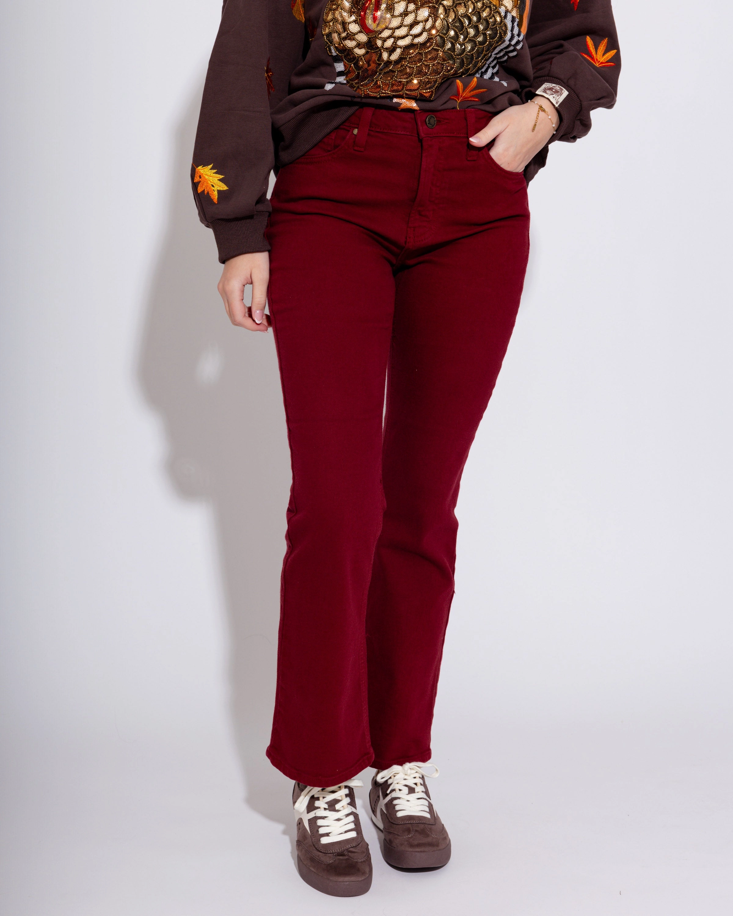 Slim Cropped Bootcut Jeans in Dark Cherry Breathable Lining System Minimalist Comfort