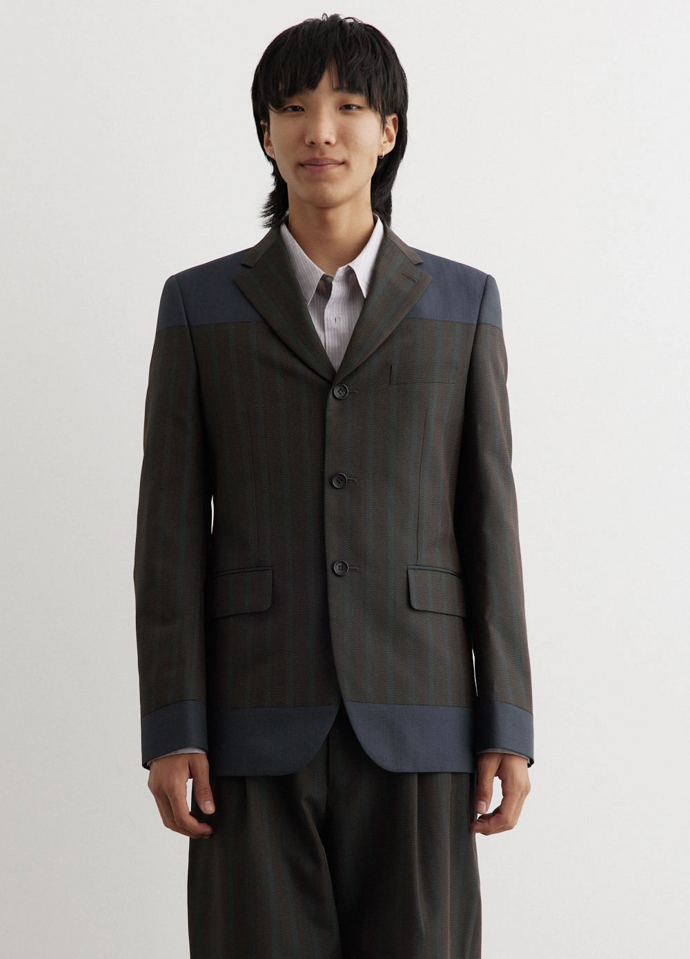 Wool blend Stripe Blocked Jacket