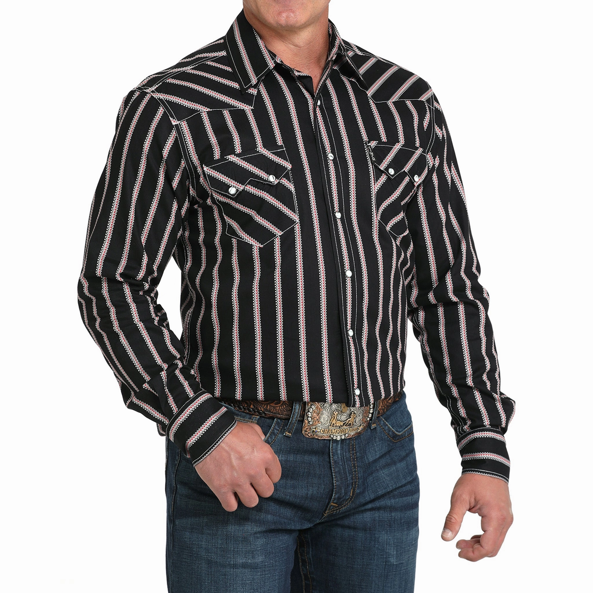 Static Dissipating Fiber Polka Dot Cinch Black/Red/White Geometric Striped Long Sleeve Shirt