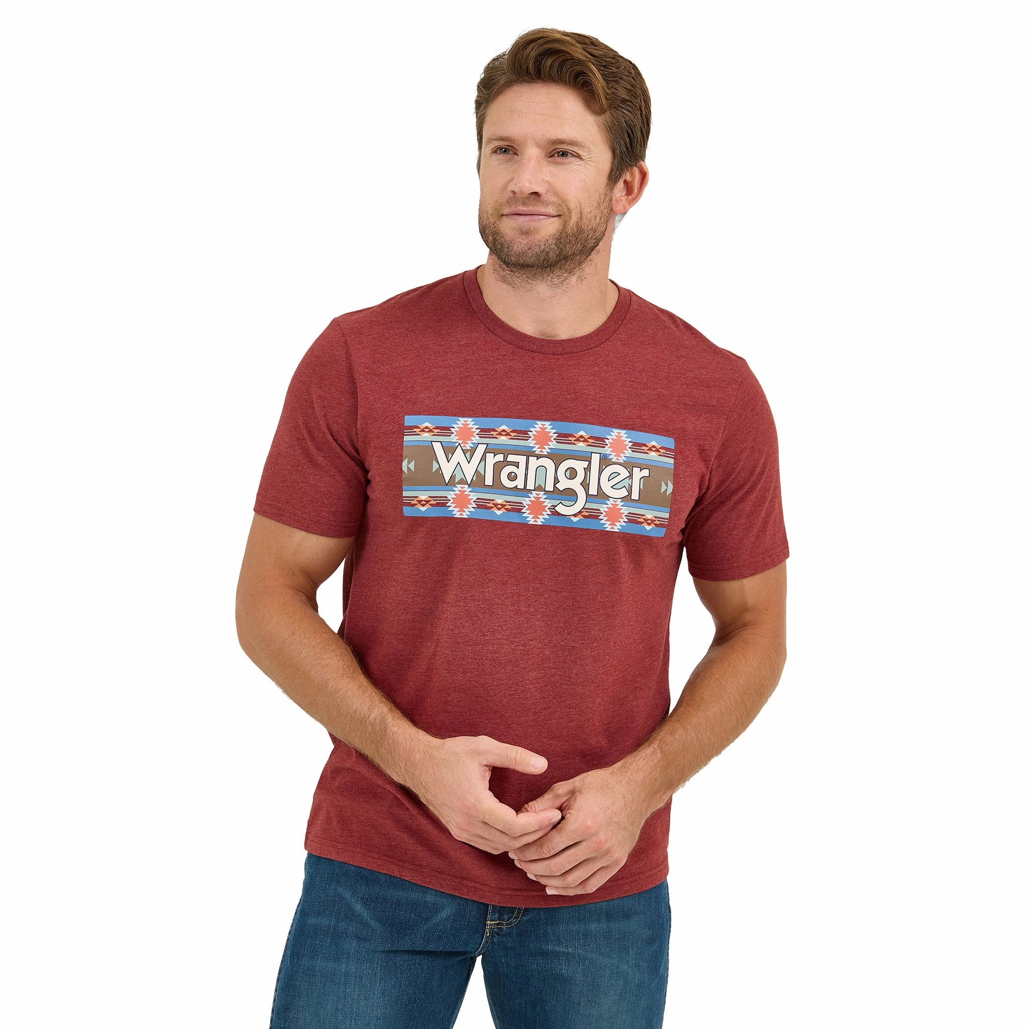 All day wearability wrinkle free Wrangler Men's Brown Heather Aztec Tee