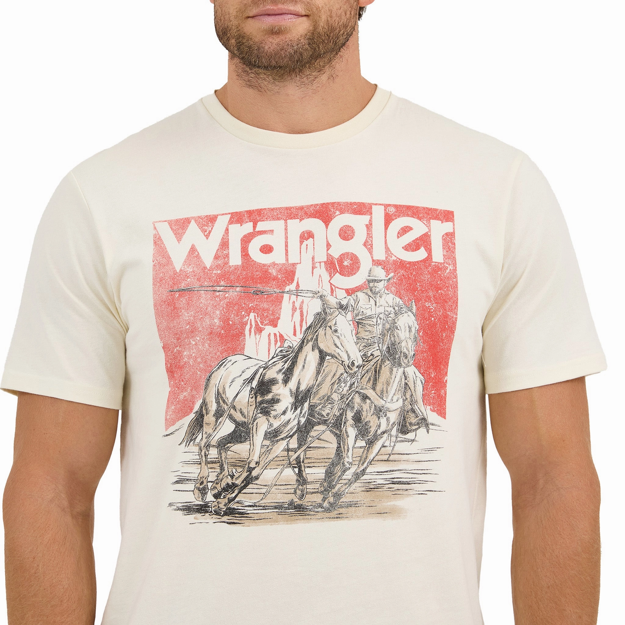 Wrangler Men's Cream Horses & Mountain Tee Simple Style