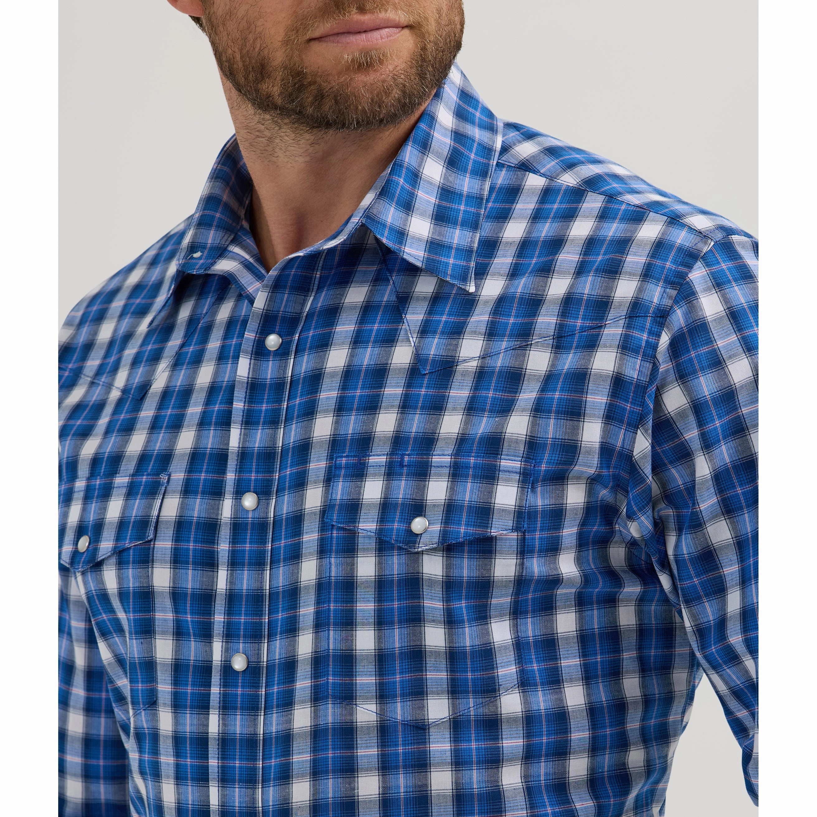 Wrangler Classic Blue Plaid  Long Sleeve Midweight Textile Fast Drying