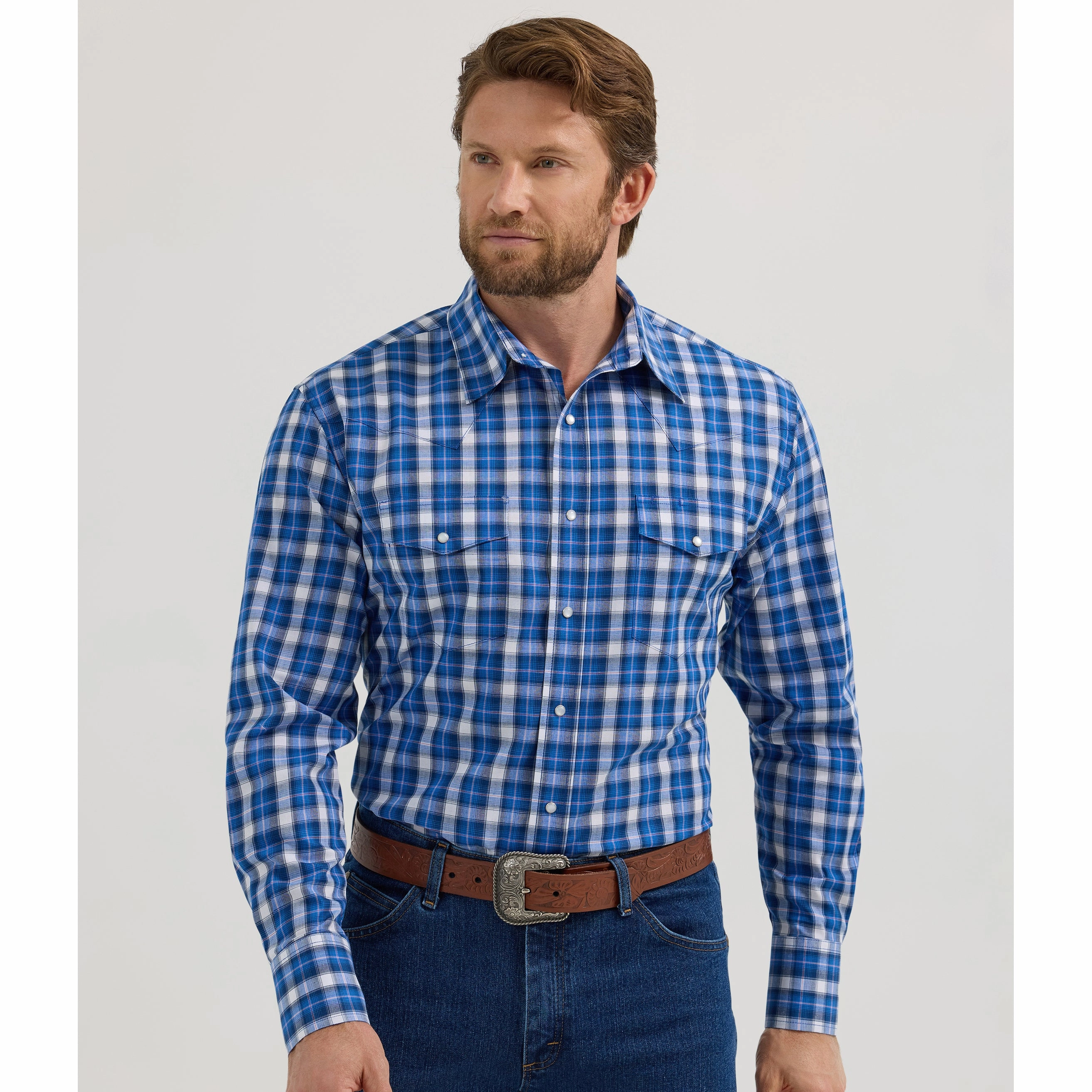 Wrangler Classic Blue Plaid  Long Sleeve Holiday Gift