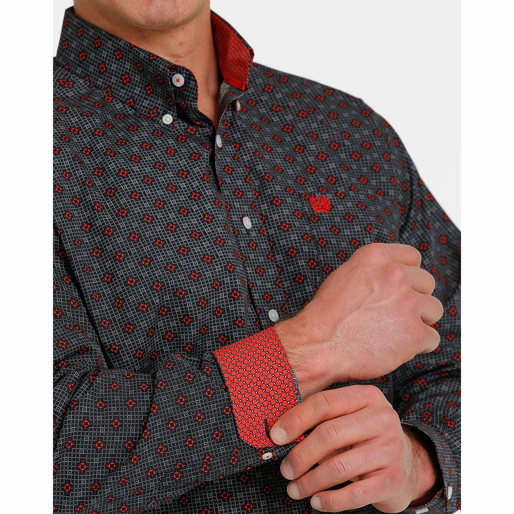 Cinch Men's Black and Red Patterned Long Sleeve Fast Drying