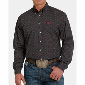 Cinch Men's Black and Red Patterned Long Sleeve Dynamic Design
