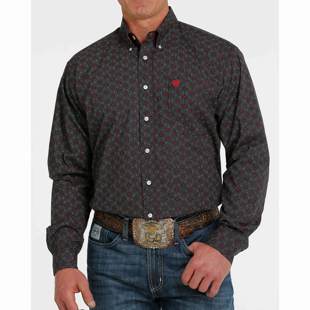 Cinch Men's Black and Red Patterned Long Sleeve Dynamic Design