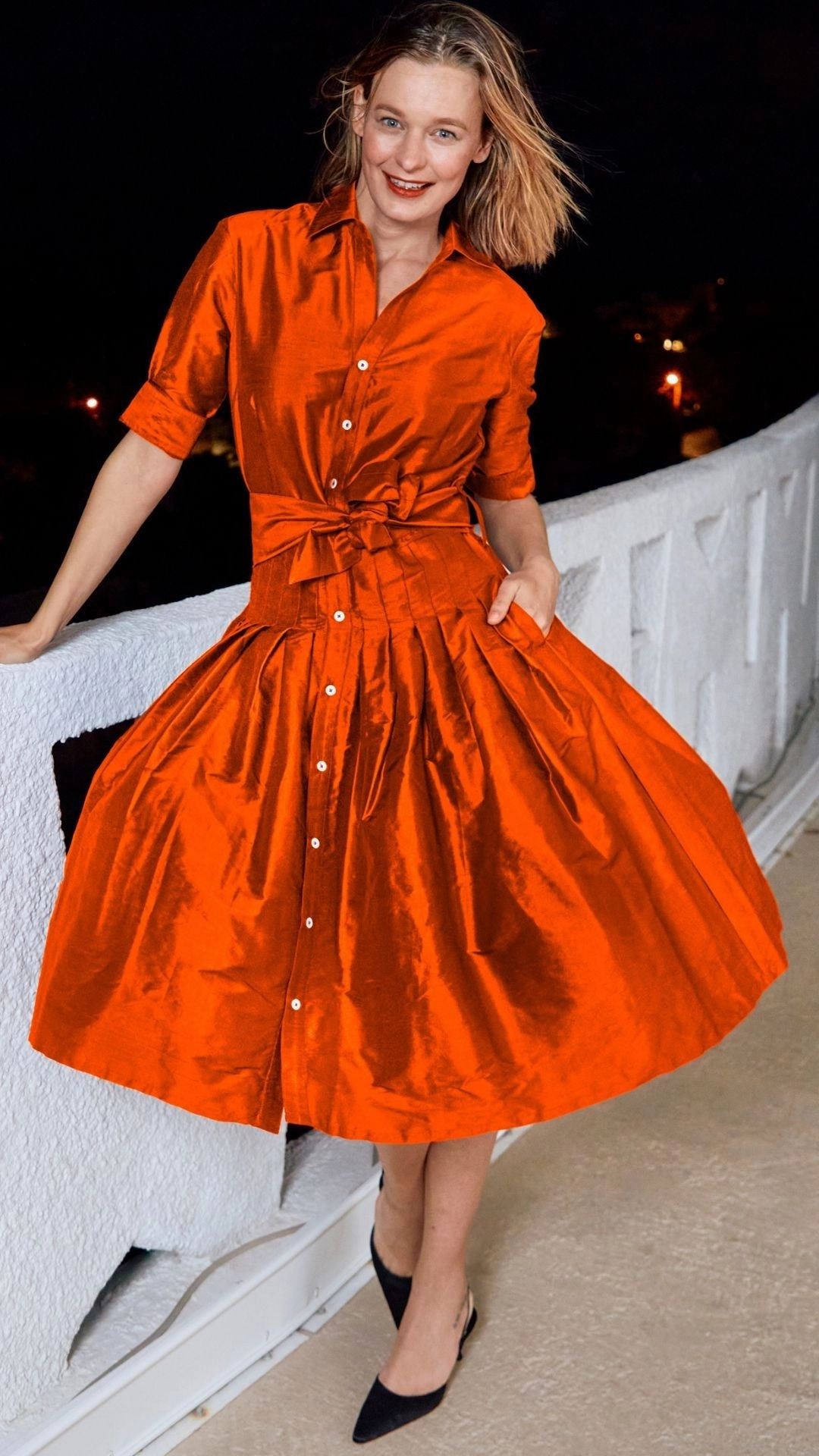 Mrs Maisel Silk Dress - Orange Chic And Comfortable