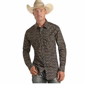 Perfect Wear Lounge Comfort Rock & Roll Men's Black Longhorn Shirt