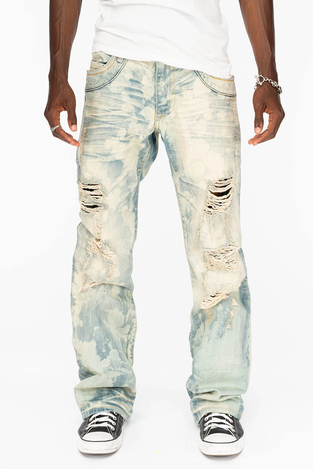 Casual Vibe All Around VINTAGE INDIGO DISTRESSED ,RIPPED JEAN  IN MIWOK BROKEN WASH WITH  ORANGE CRYSTALS
