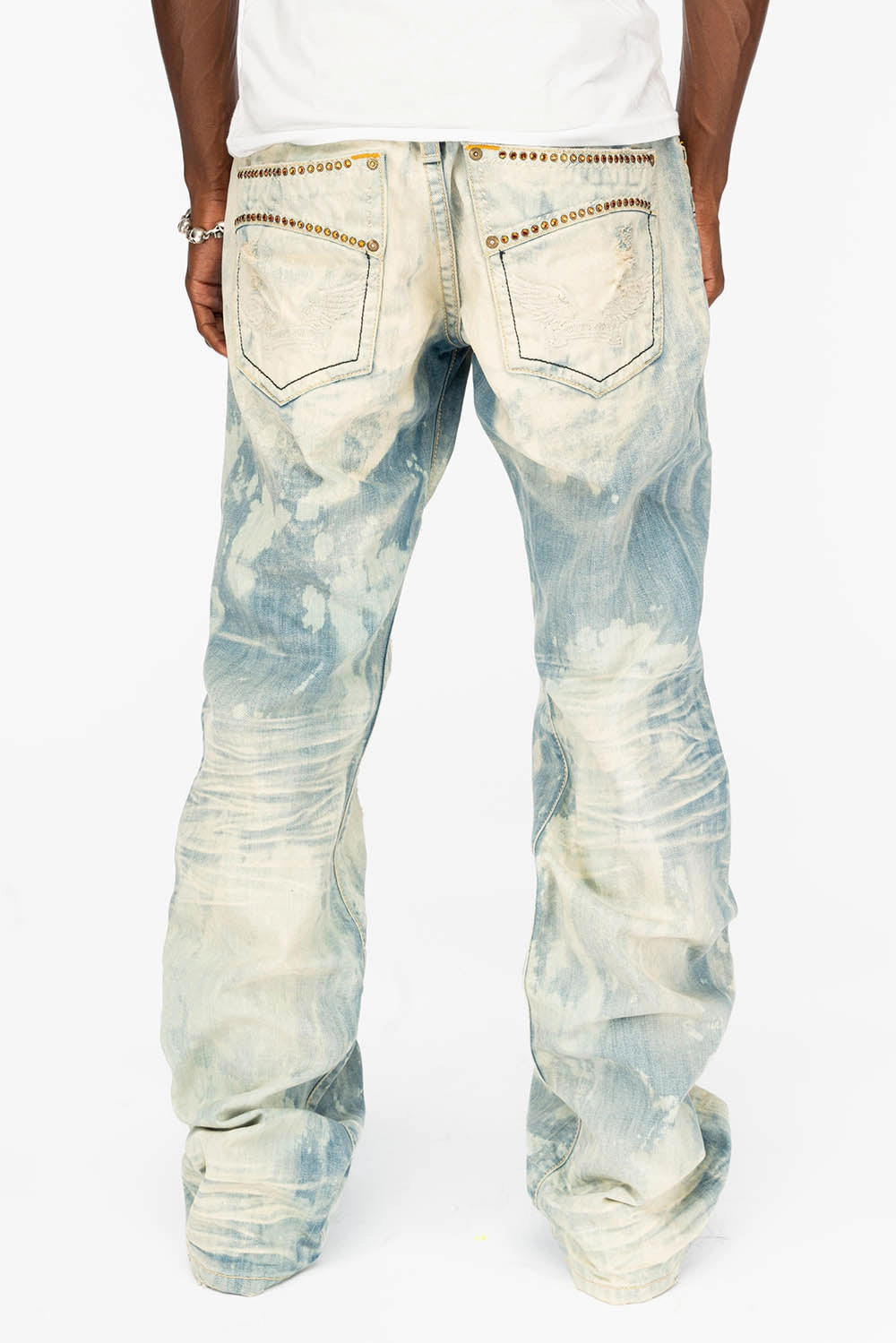 VINTAGE INDIGO DISTRESSED ,RIPPED JEAN  IN MIWOK BROKEN WASH WITH  ORANGE CRYSTALS No Fuss Wear Go To Piece