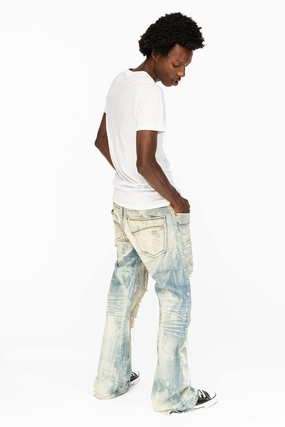 VINTAGE INDIGO DISTRESSED ,RIPPED JEAN  IN MIWOK BROKEN WASH WITH  ORANGE CRYSTALS Modern Fit Street Fashion Breathable