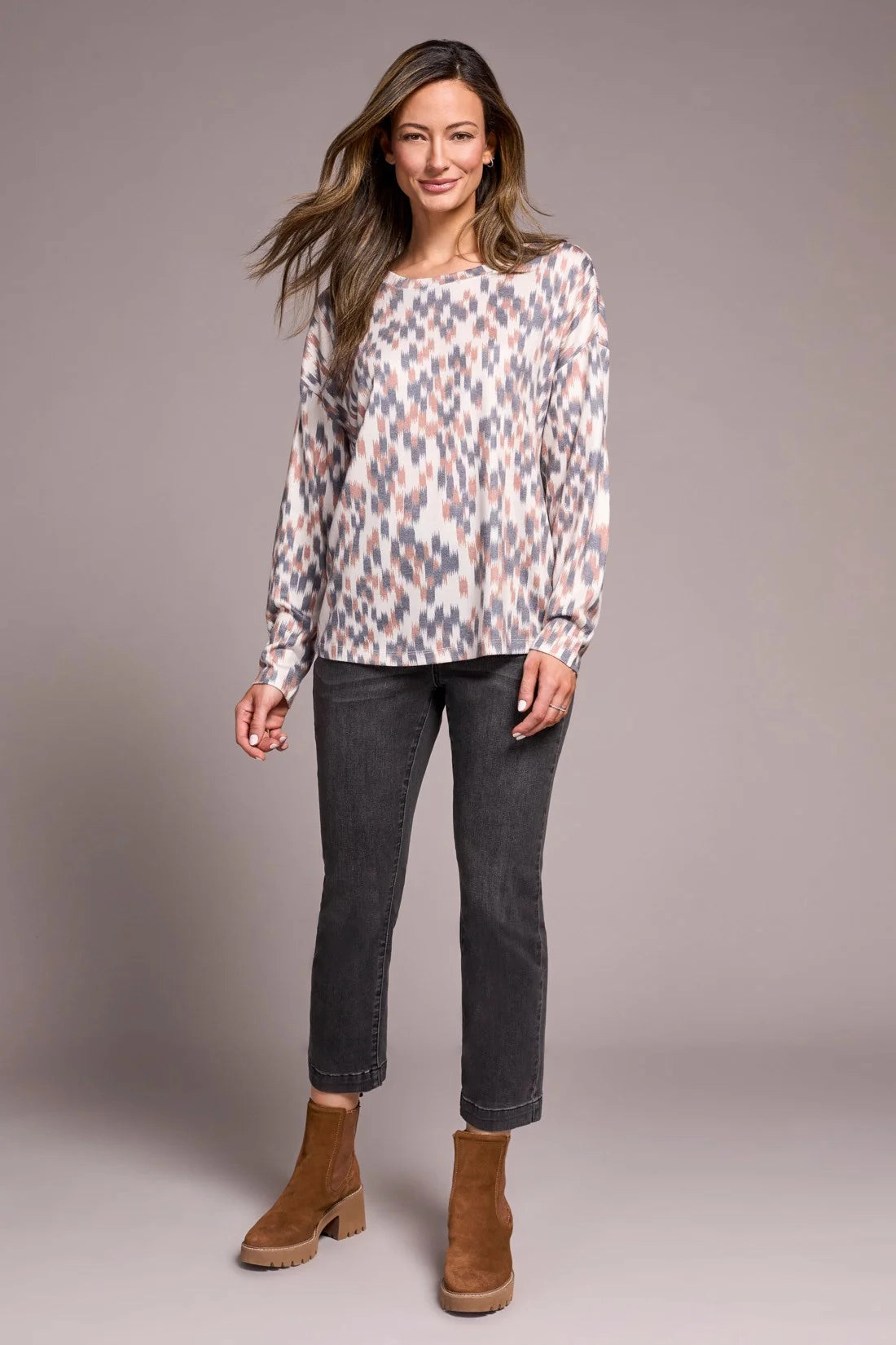 Layered Panel Design MinimalistAesthetic Tribal Crew Neck Combo Print Top