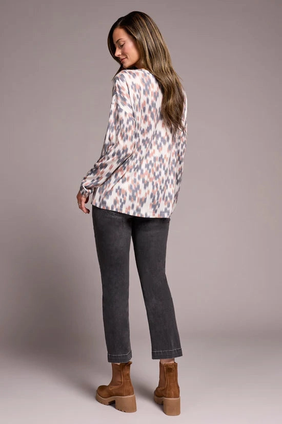 Tribal Crew Neck Combo Print Top Convertible Collar