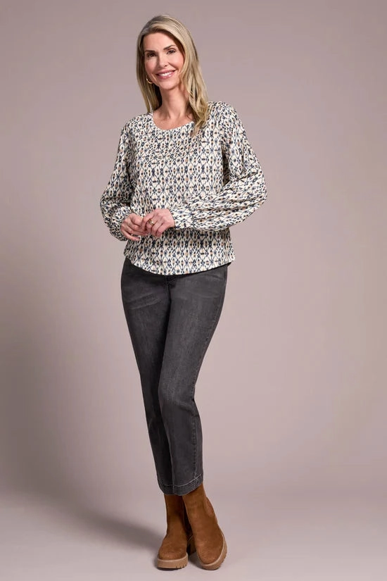 Tribal Printed Long Sleeve Crew Neck Top MultiPanelDesign