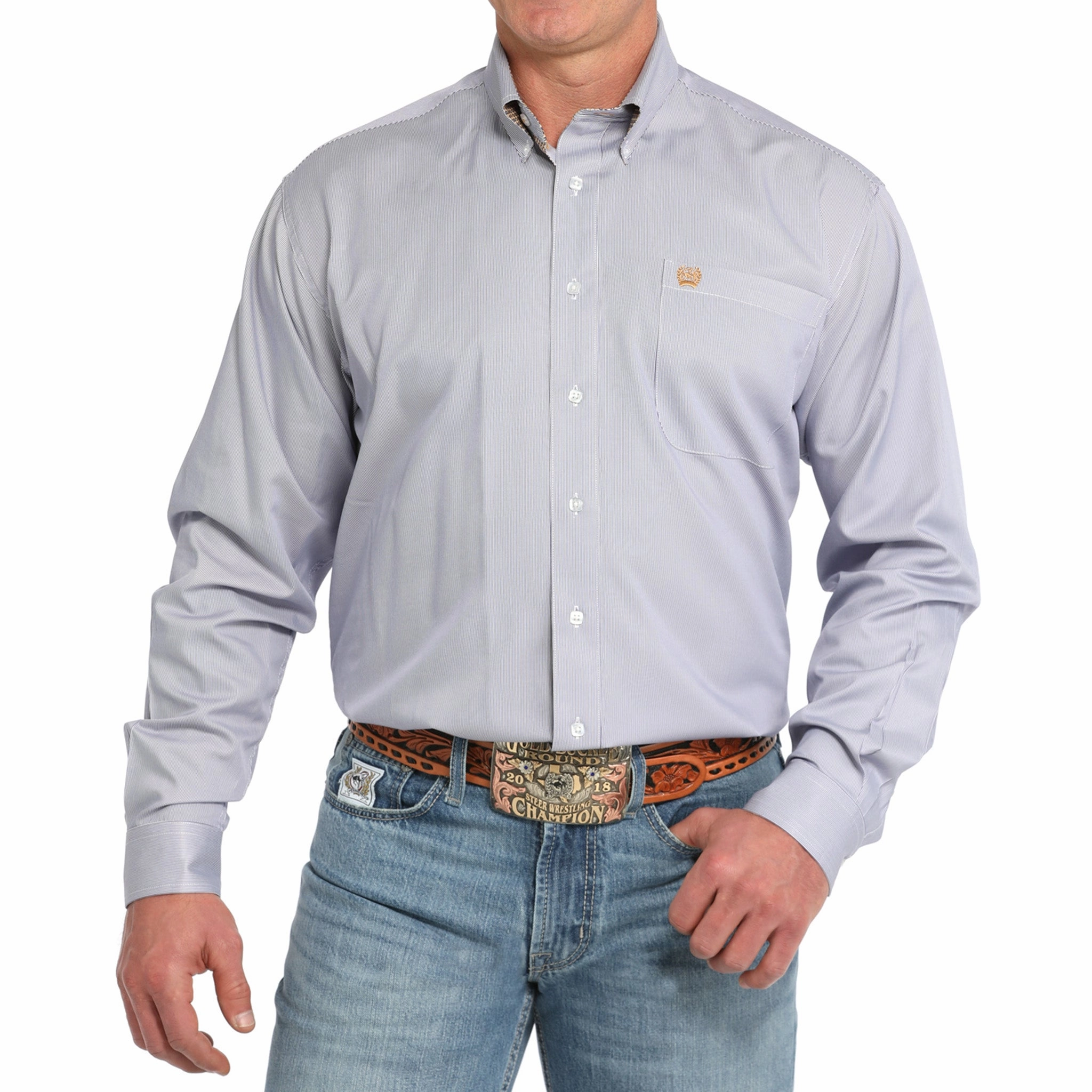 Cinch Men's Purple Micro Stripe Long Sleeve Shirt Affordable Luxury Anti-static