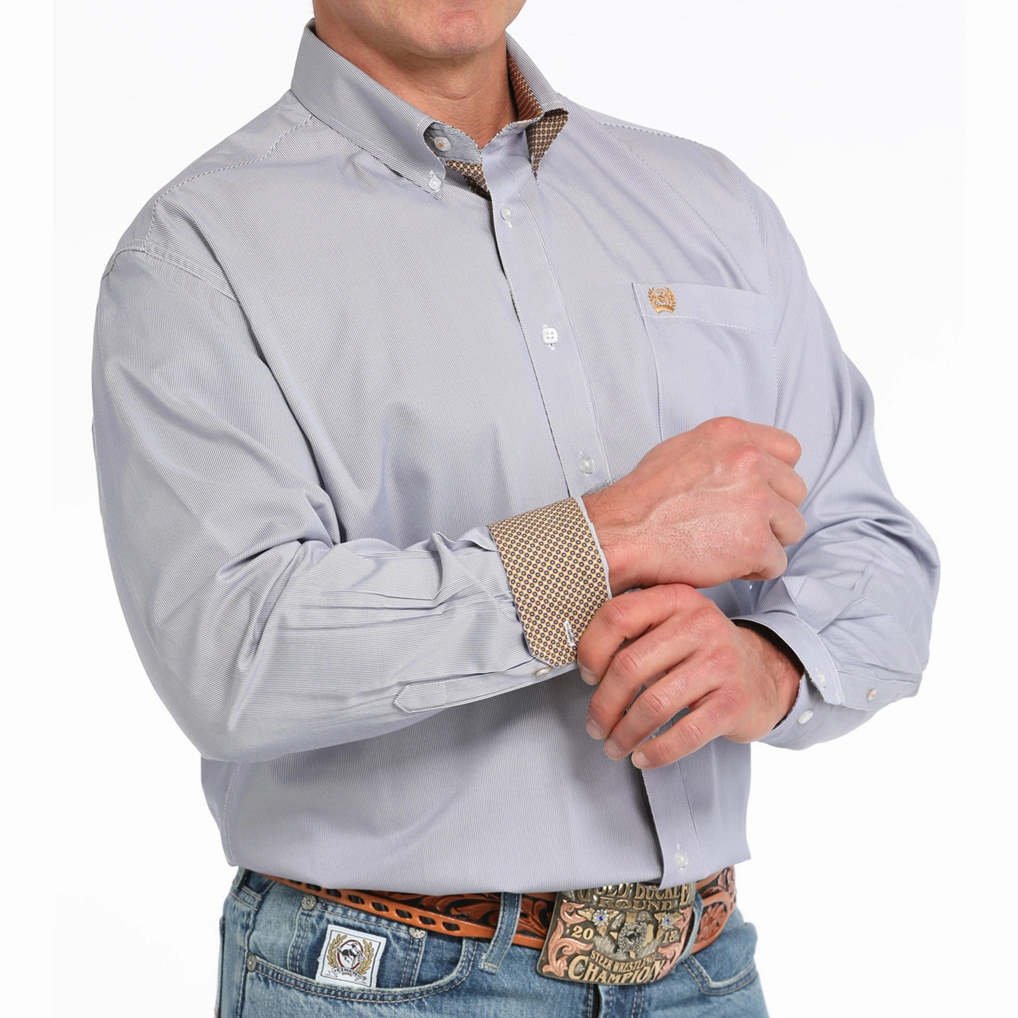 Shimmer Effect Premium Quality Cinch Men's Purple Micro Stripe Long Sleeve Shirt