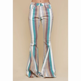Turquoise Multi Striped Flare Jeans Professional Wear Premium Winter Warmth Comfortable Appearance