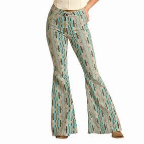 Festival Outfit Date Night Professional Wear Rock & Roll Cowgirl Turquoise Aztec Stripe Bell Bottoms