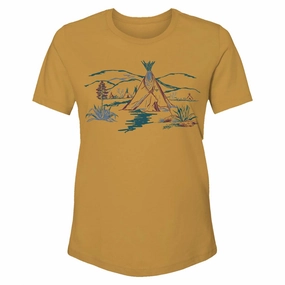 Comfortable Cotton Soft Brushed Finish Hooey Women's Mustard Comanche Tee