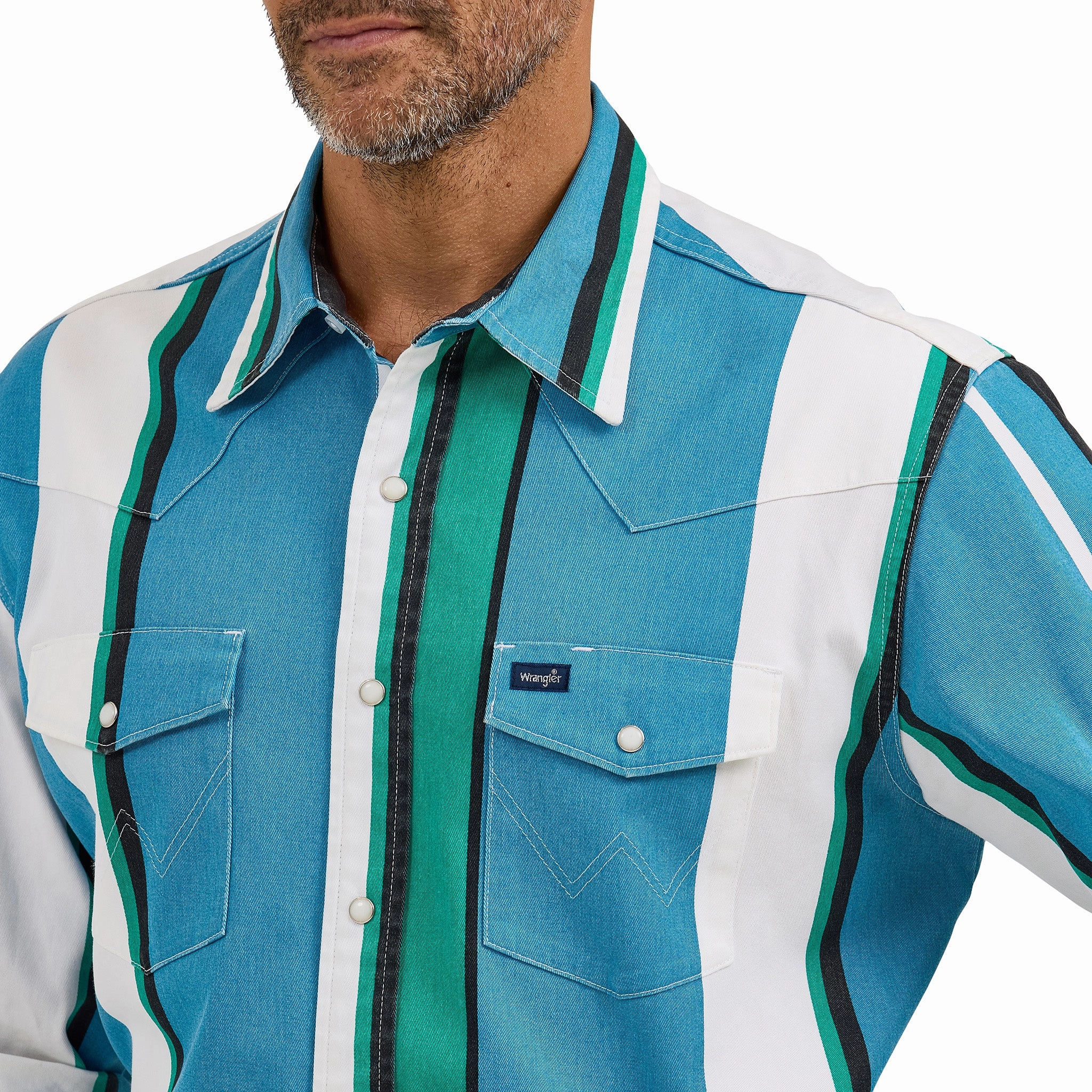 Durable Buttons Wrangler Retro Blue Multi Striped Long Sleeve Shirt