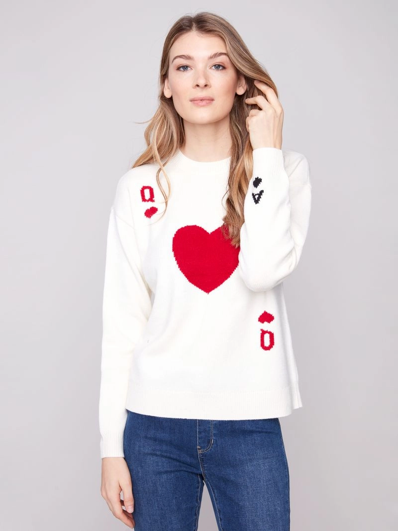 Charlie B. Queen Of Hearts Sweater Adjustable Hem Cuff