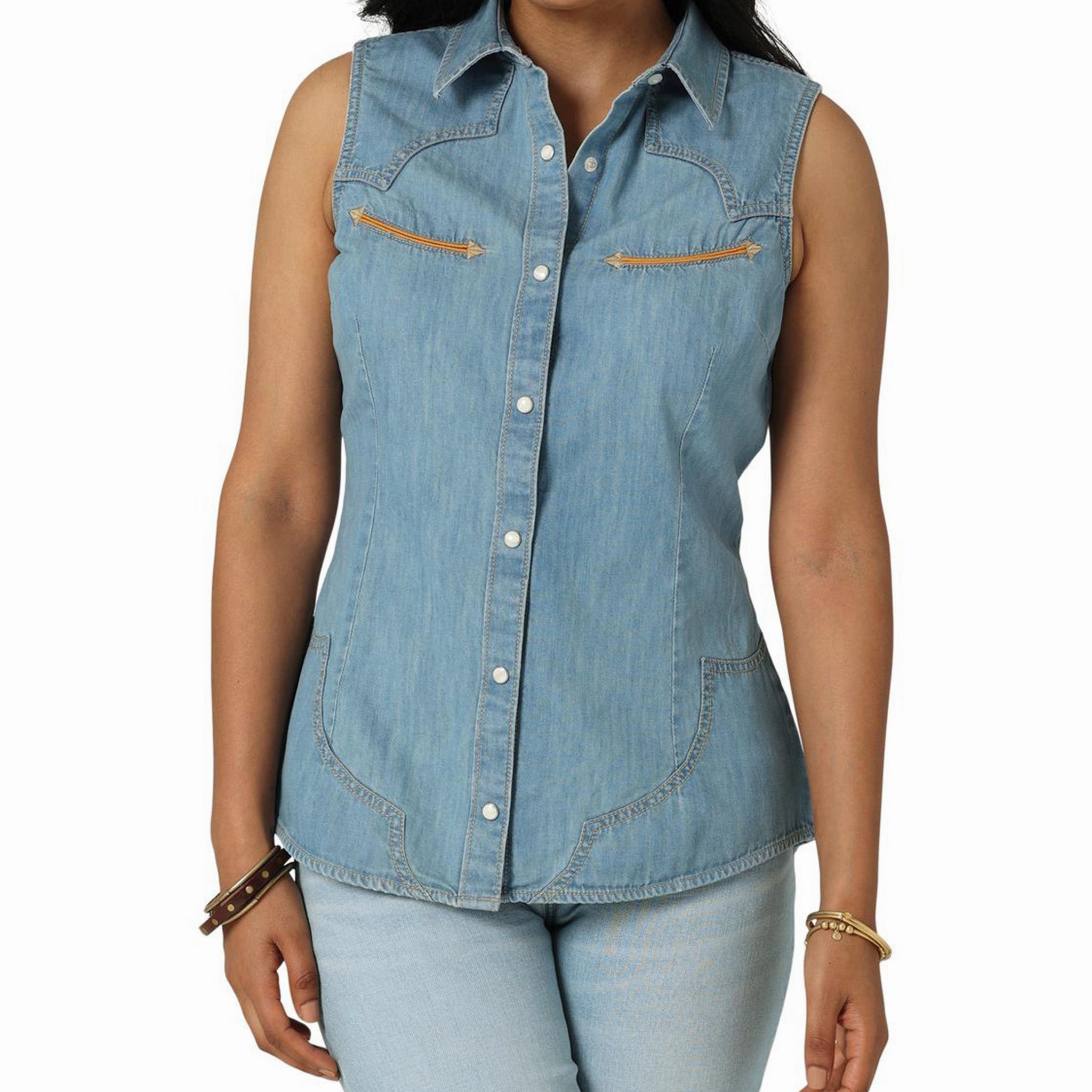 PolyesterBlend Wrangler Women's Retro Denim Sleeveless Top